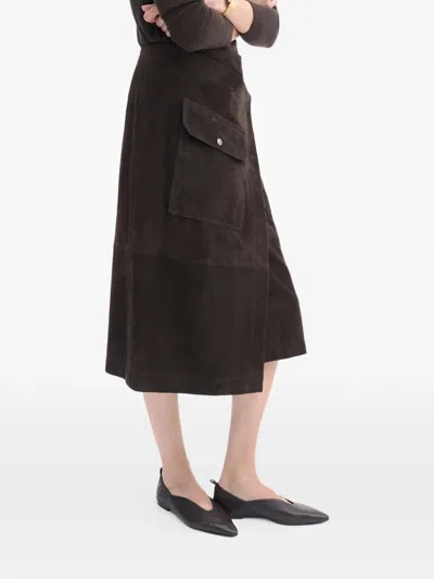 Co Collection Suede Midi Skirt In Brown