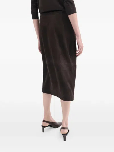 Co Collection Suede Midi Skirt In Brown