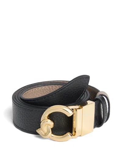 Coccinelle Grained Buckle Leather Belt In Black