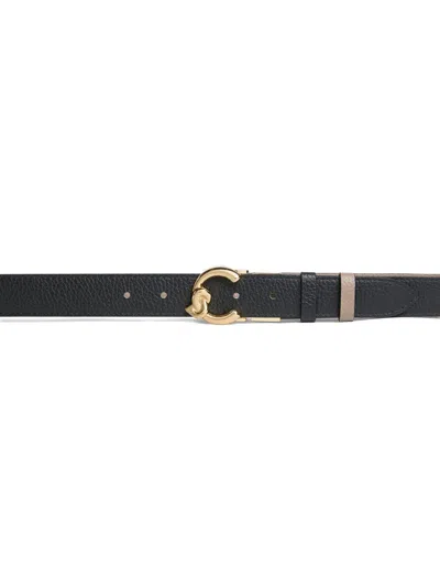 Coccinelle Grained Buckle Leather Belt In Black