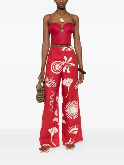Cala De La Cruz Toya High-waist Graphic Trousers In Red