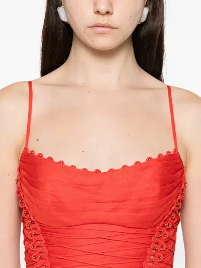 Zimmermann Rebellion Lace-up Floral Mini Dress In Red