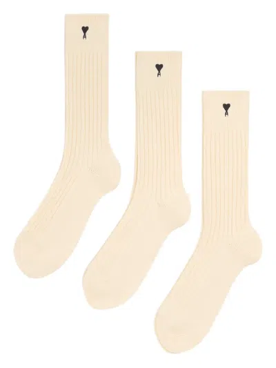 Ami Alexandre Mattiussi Unisex Cotton Three Pack Ami De Coeur Socks In Neutral