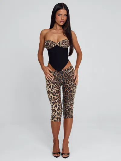 Outcast Eira Capri Pant Leopard Sequin In Black