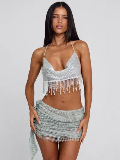 Outcast Evane Mini Skirt Silver In Blue