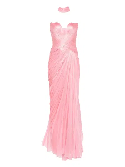 Iris Serban Luna Sweetheart-neck Metallic Maxi Dress In Pink