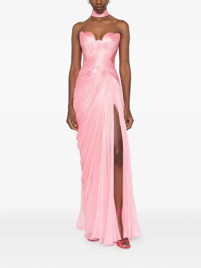 Iris Serban Luna Sweetheart-neck Metallic Maxi Dress In Pink
