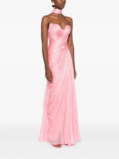 Iris Serban Luna Sweetheart-neck Metallic Maxi Dress In Pink