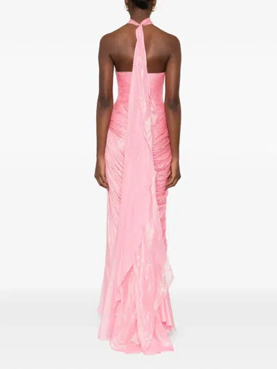 Iris Serban Luna Sweetheart-neck Metallic Maxi Dress In Pink
