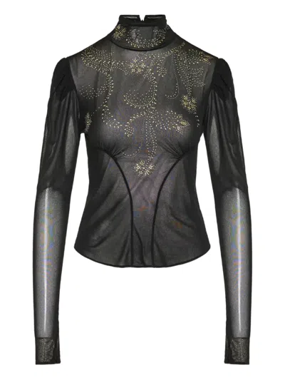 Rabanne Beaded Long-sleeved Top In Black
