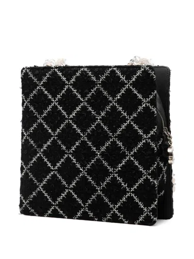 Pre-owned Chanel 2016-2017 Tweed And Resin Zipped Chain Shopping Bag Crossbody Bag In Black