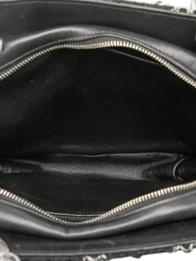Pre-owned Chanel 2016-2017 Tweed And Resin Zipped Chain Shopping Bag Crossbody Bag In Black