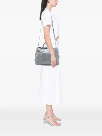 Pre-owned Burberry 2000-2017 Medium Leather And House Check Banner Satchel In Gray