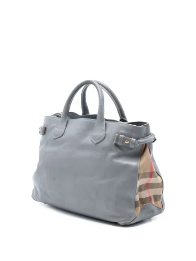 Pre-owned Burberry 2000-2017 Medium Leather And House Check Banner Satchel In Gray