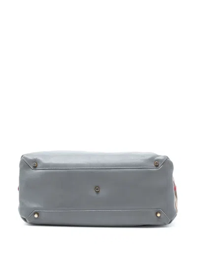 Pre-owned Burberry 2000-2017 Medium Leather And House Check Banner Satchel In Gray