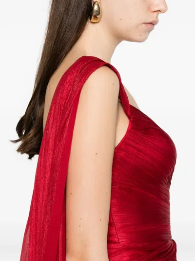 Iris Serban Clarice Asymmetric-sleeve Draped Maxi Dress In Red