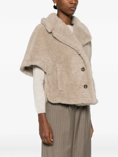 Max Mara Button-fastening Short-sleeve Cape In Neutral