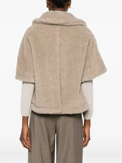 Max Mara Button-fastening Short-sleeve Cape In Neutral