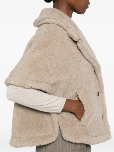 Max Mara Button-fastening Short-sleeve Cape In Neutral