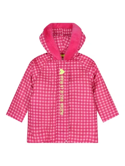 Agatha Ruiz De La Prada Gingham Hooded Puffer Coat In Pink