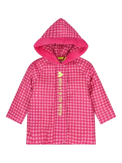 Agatha Ruiz De La Prada Gingham Hooded Puffer Coat In Pink