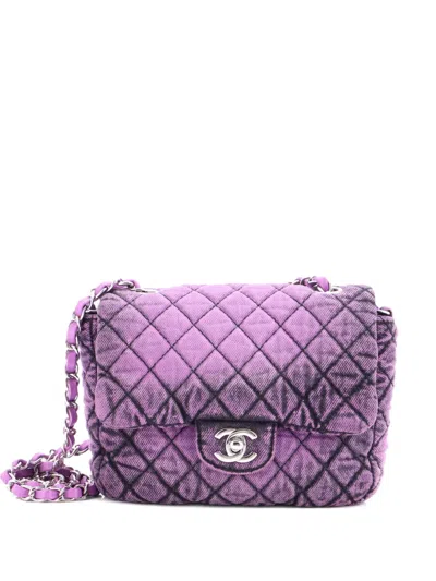 Pre-owned Chanel Denimpression Flap Bag Quilted Distressed Denim Small Crossbody Bag In Purple