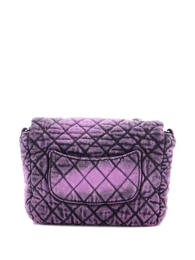 Pre-owned Chanel Denimpression Flap Bag Quilted Distressed Denim Small Crossbody Bag In Purple