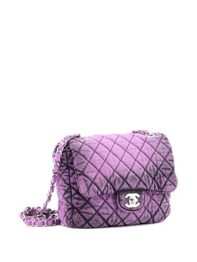Pre-owned Chanel Denimpression Flap Bag Quilted Distressed Denim Small Crossbody Bag In Purple
