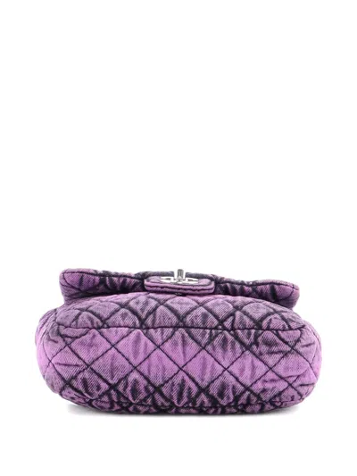 Pre-owned Chanel Denimpression Flap Bag Quilted Distressed Denim Small Crossbody Bag In Purple