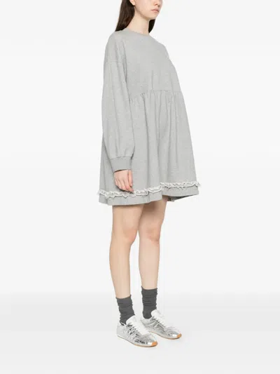 Ganni Lace-trim Mini Dress In Gray