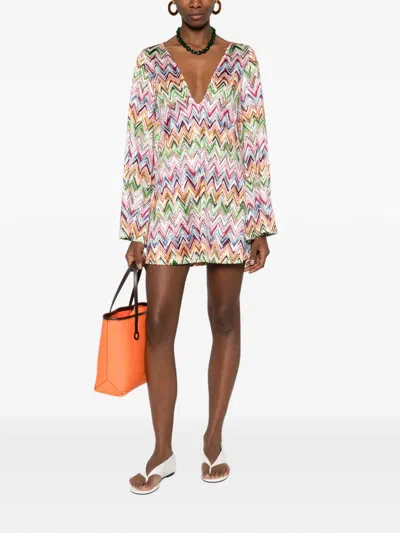 Missoni V-neck Zig-zag Mini Dress In Multi