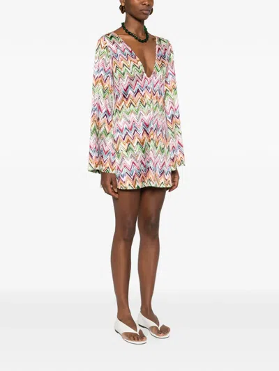 Missoni V-neck Zig-zag Mini Dress In Multi