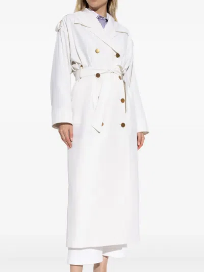 Max Mara Double-breasted Wool Trench Coat In White