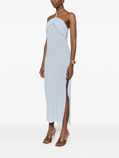 Magda Butrym Halterneck Draped Midi Dress In Blue