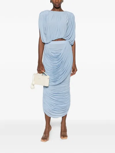Magda Butrym Draped Ruched Jersey Midi Skirt In Blue