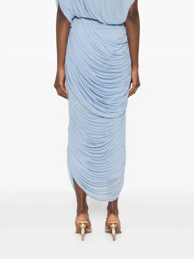 Magda Butrym Draped Ruched Jersey Midi Skirt In Blue
