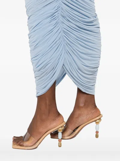 Magda Butrym Draped Ruched Jersey Midi Skirt In Blue