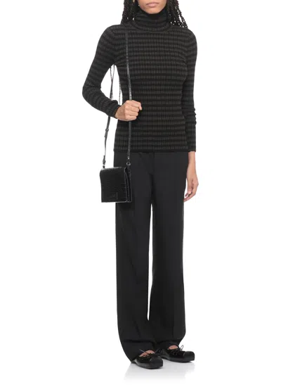 Mm6 Maison Margiela Ribbed Viscose High Neck Knit Sweater In Black
