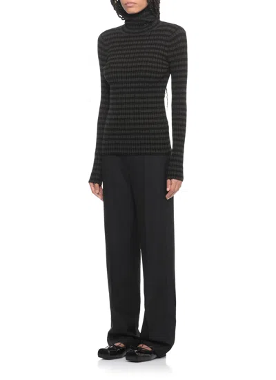 Mm6 Maison Margiela Ribbed Viscose High Neck Knit Sweater In Black