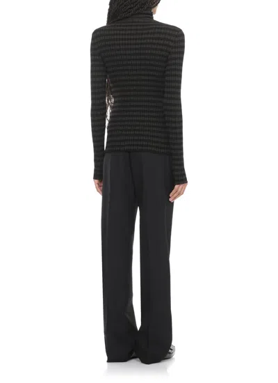 Mm6 Maison Margiela Ribbed Viscose High Neck Knit Sweater In Black