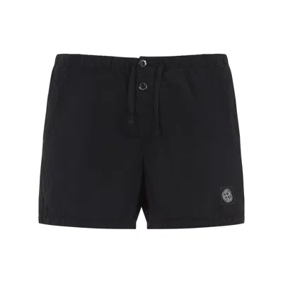Stone Island Slim Fit Swim Trunks With Compass Patch In Black