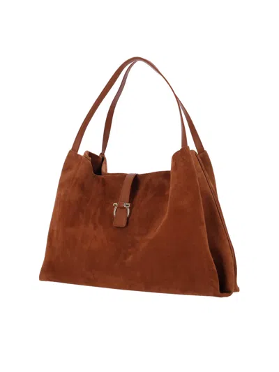 Ferragamo Suede Shoulder Bag In Brown