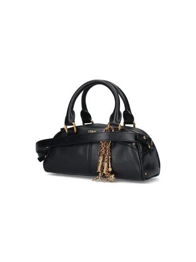 Chloé Chloe Small Charm-embellished Leather Top Handle Bag In Black