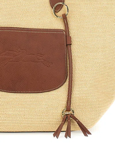 Longchamp Le Panier Pliage L Brown Handbag With Logo Embossed On The Front In Mixed Fabric And Leather Woman In Brown