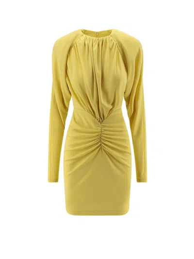Stella Mccartney Pleated Jersey Long-sleeved Midi Dress In Yellow