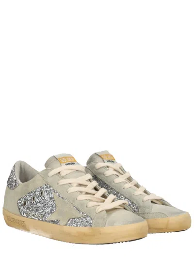 Golden Goose Super-star Suede And Glitter Upper Suede Star Glitter Heel Sneakers Silver In Multi