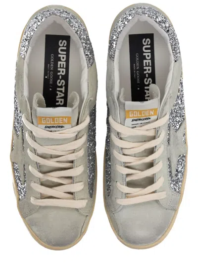 Golden Goose Super-star Suede And Glitter Upper Suede Star Glitter Heel Sneakers Silver In Multi