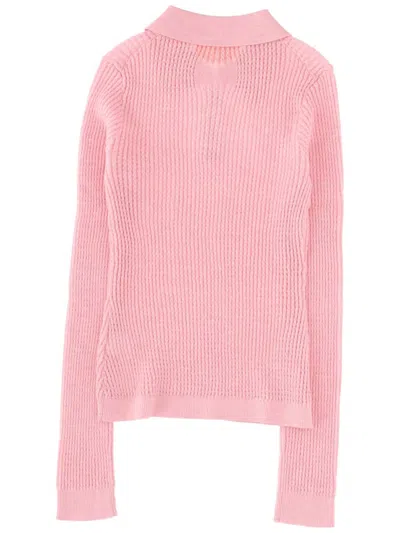 Guest In Residence Long Sleeve Shrunken Polo Shirt In Pink