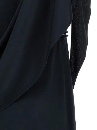 Fabiana Filippi Dress Ruffle Detail Asymmetrical Hem Round Neckline In Blue