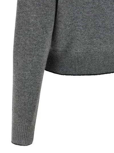 Chloé Wool And Cashmere Cardigan With Logo Knitwear Grey In Gray